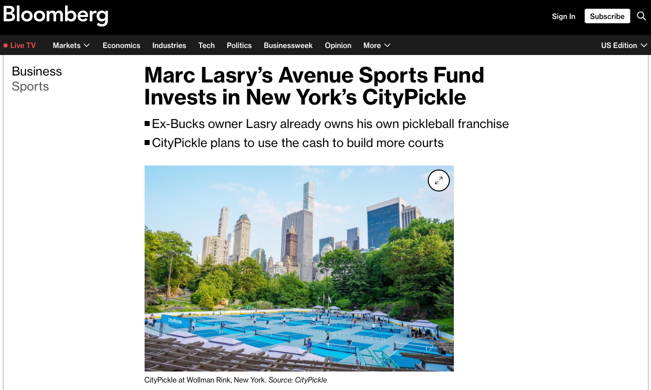 Marc Lasry’s Avenue Sports Fund Invests in New York’s CityPickle
